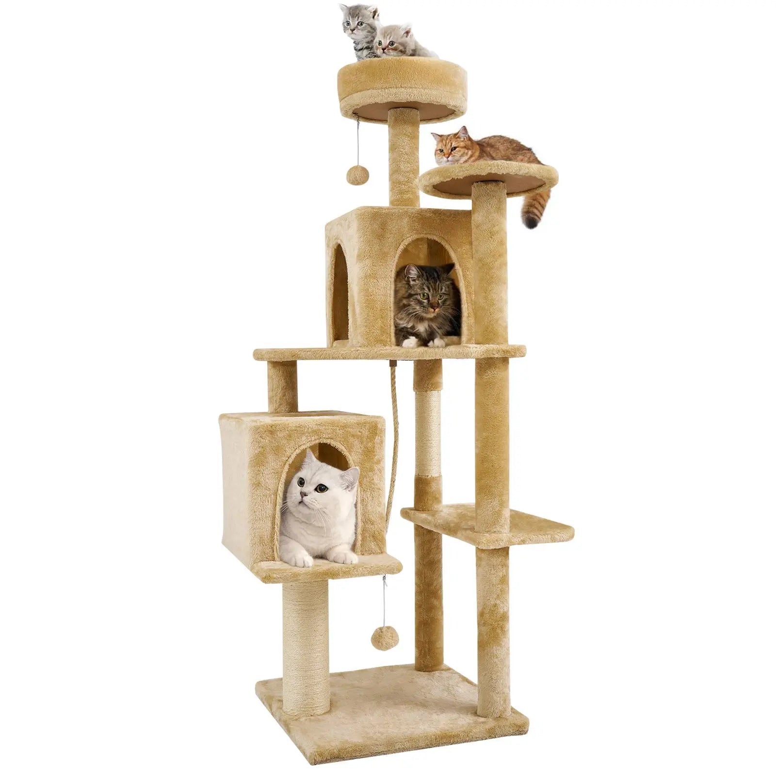 Elevate Your Cat's Playtime with the WeCharmer 58" Cat Tree - Complete with Cozy Condos, Scratching Post, and Fun Hanging Toy!